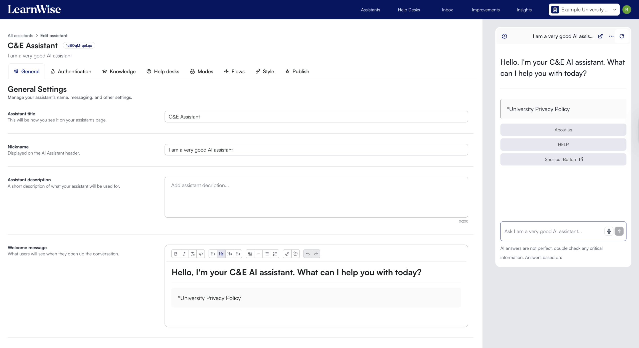 Assistant General Settings