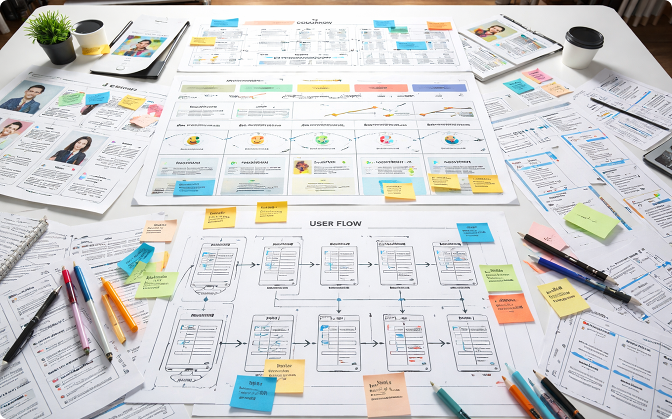Product design foundation showing user flows, structure, and system decisions