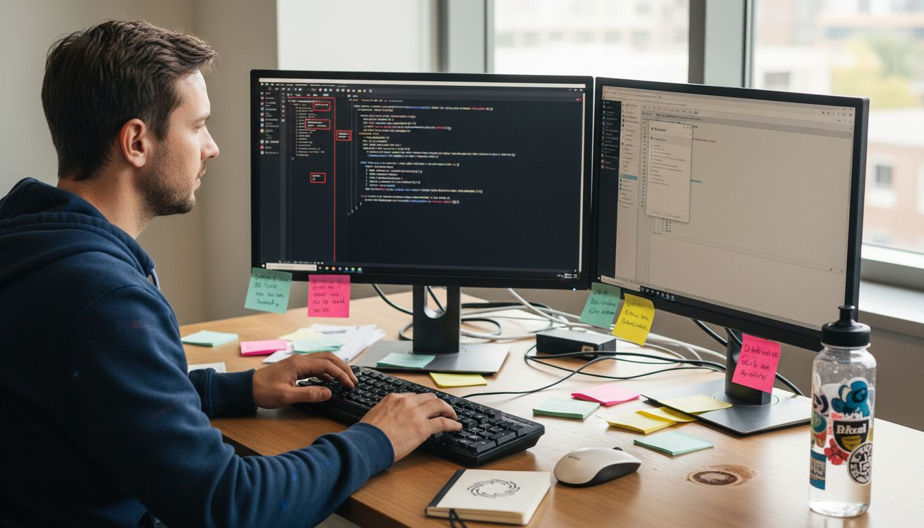 Developer uses AI coding tools at desk
