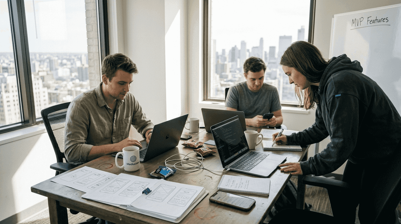 Startup founders planning web app features