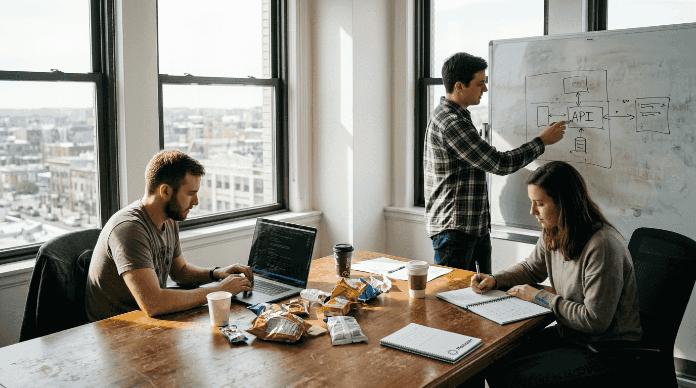 Startup founders meeting about custom software