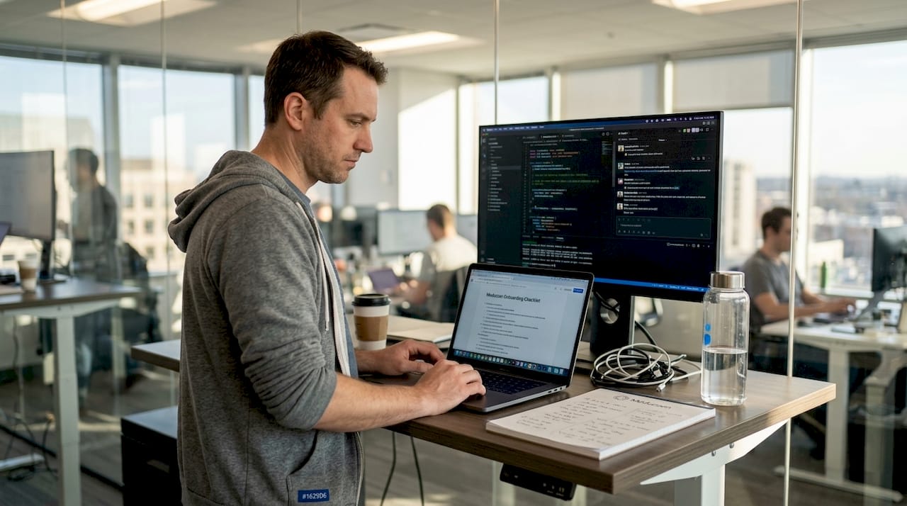 Startup CTO preparing engineer onboarding checklist