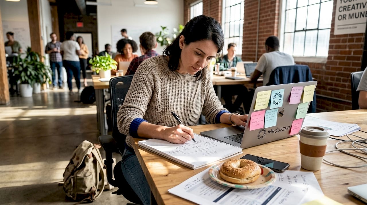 Startup founder planning with notes and sketches