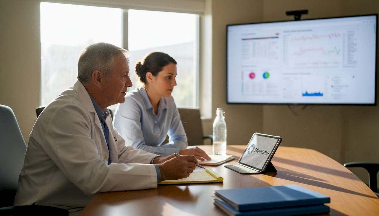 Healthcare team discussing AI patient charts