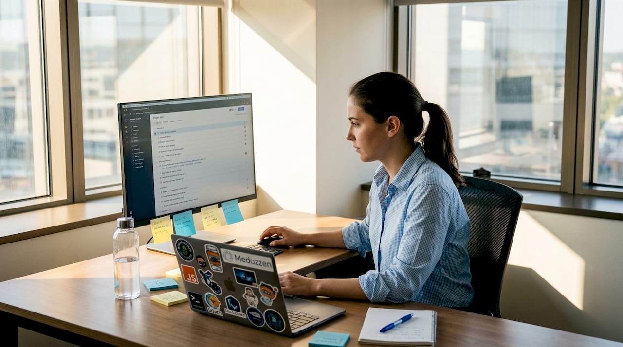 Engineer reviewing AI project task list