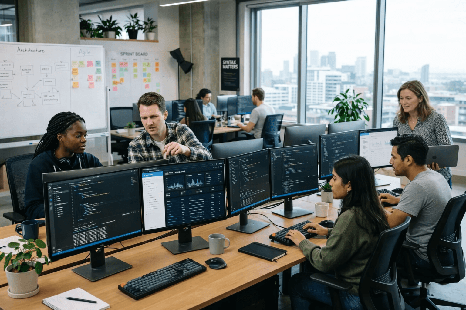 Python developers working in a modern team environment building scalable backend systems