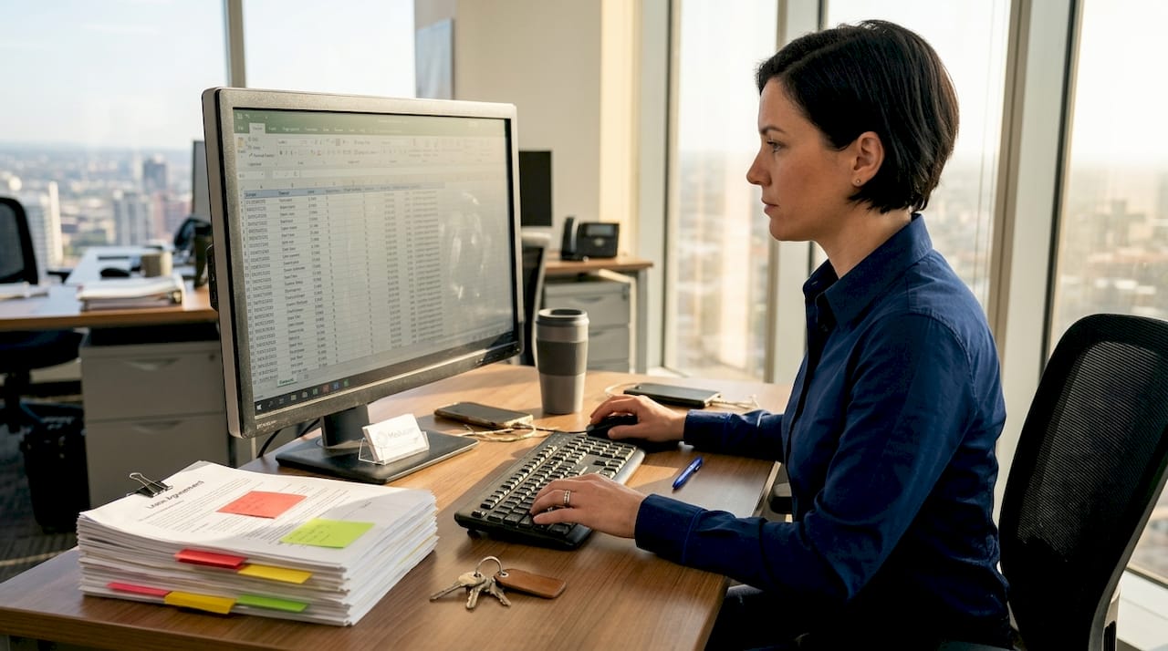 Property manager using automation tools at desk