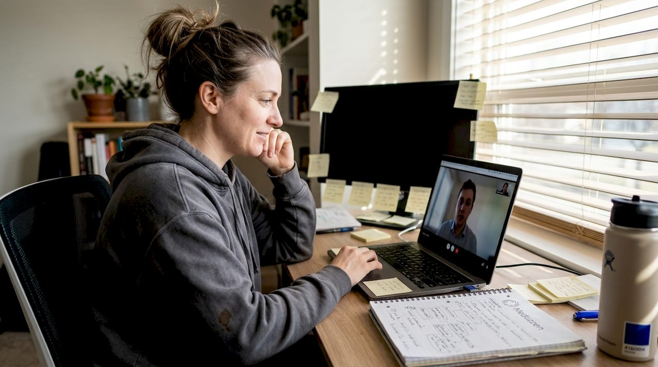 CTO video interviewing candidate in home office