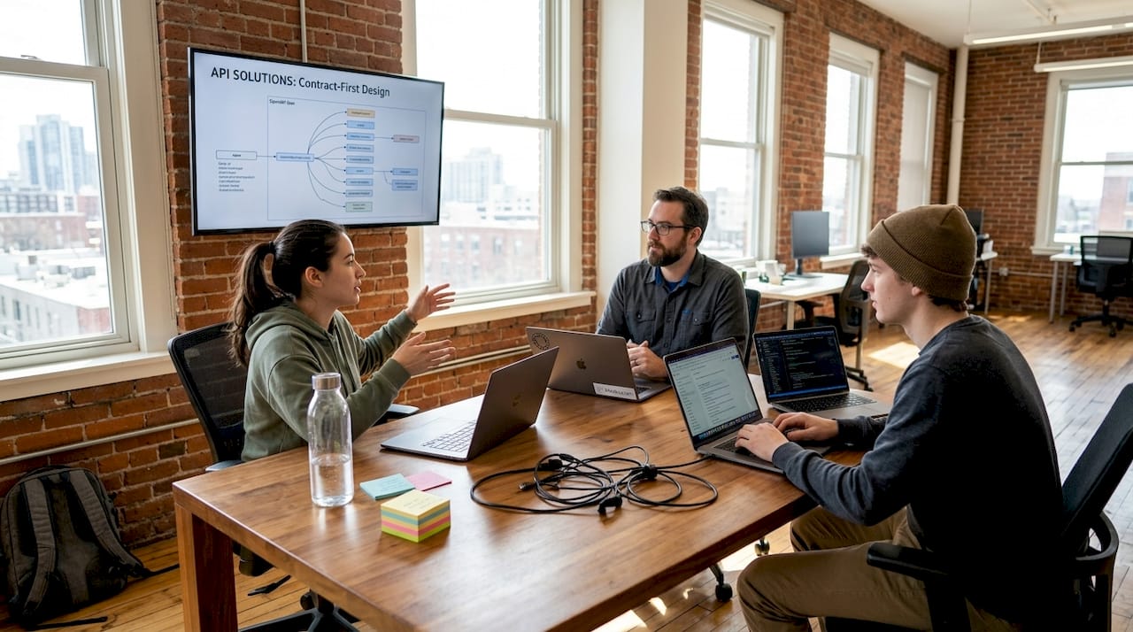 Developers collaborating on API project