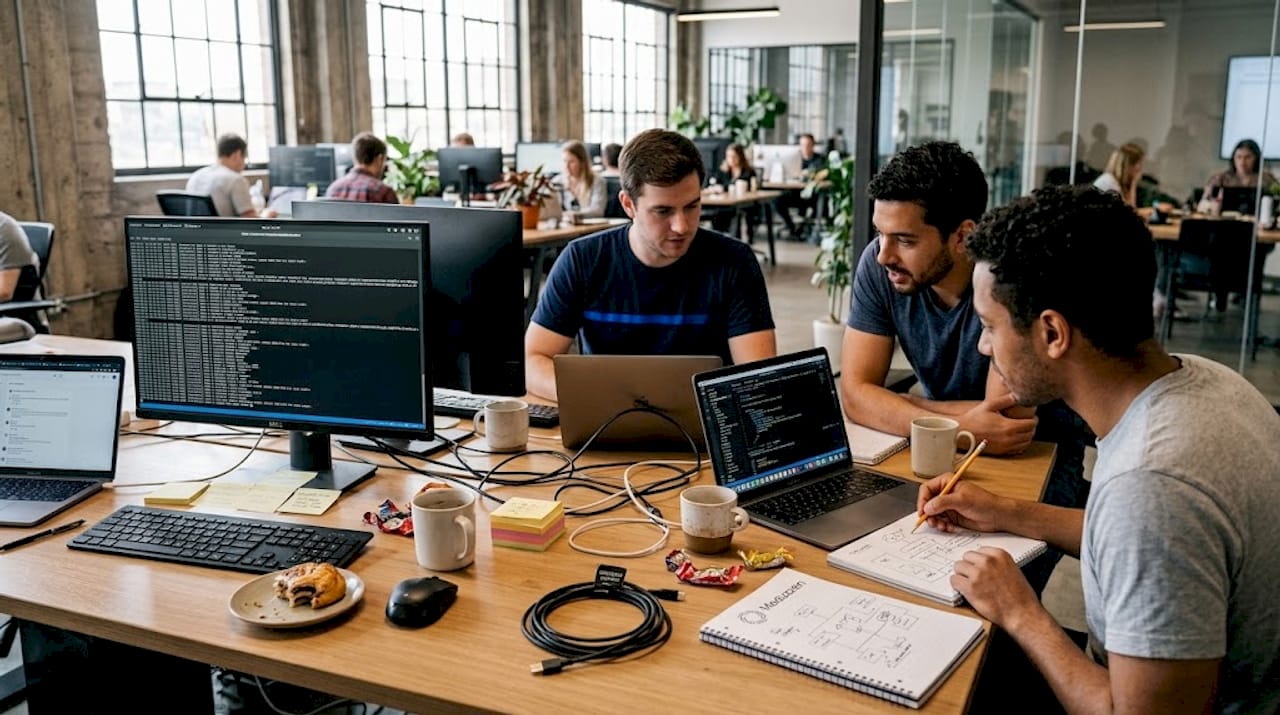 Startup team scaling software workspace