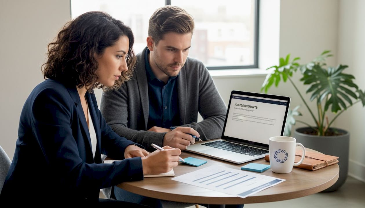 Startup founders planning hiring in coworking space